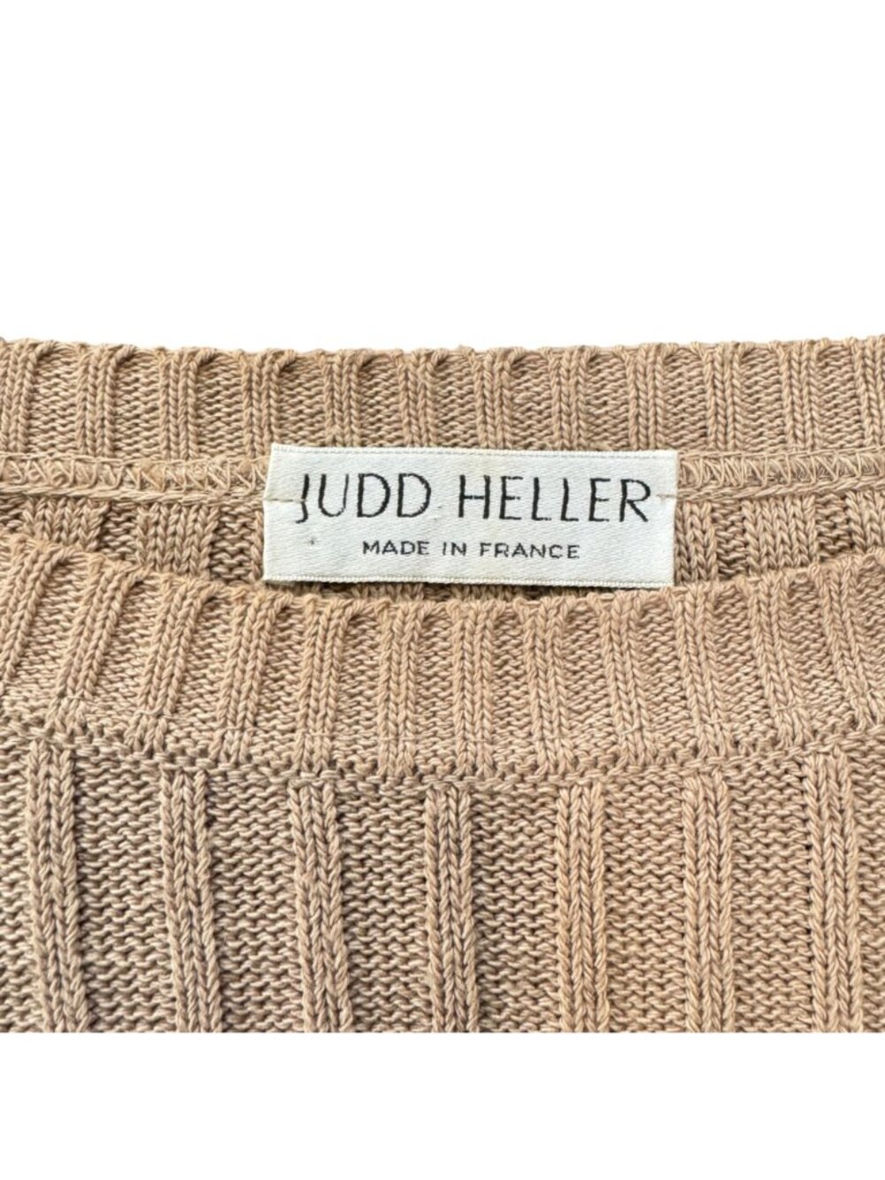 Vintage 90s Judd Heller Cropped Sweater L Tan Viscose Quiet Luxury Made in Franc - Picture 3 of 7